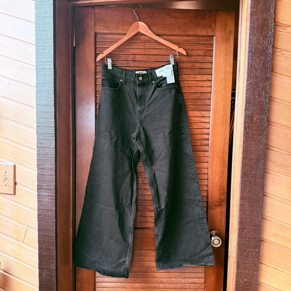 Abercrombie & Fitch Charcoal High-Rise Wide Leg Jeans regular length